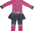 Zebra Peach Heart Triple Ruffle Dress W/Leggings
