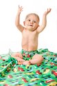 The Bumkins splat mat/tablecloth is waterproof and easily washable.  Great for messy mealtimes in popular Bumkins prints