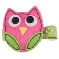 Puffy owl on mini-dot grosgrain pinch clip.