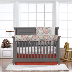 Garden Gate Crib Bedding in Coral and Gray by Liz and Roo