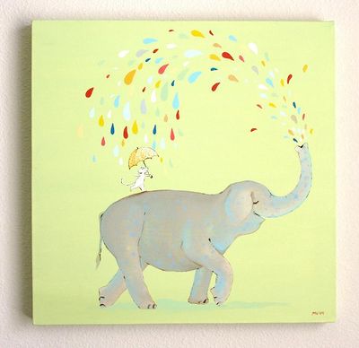 "The Raining Mister Elephant" Size 20x20" x 1 1/2" 100% recycled canvas