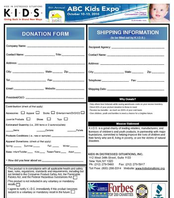 K.I.D.S. ABC Kids Expo Donation form