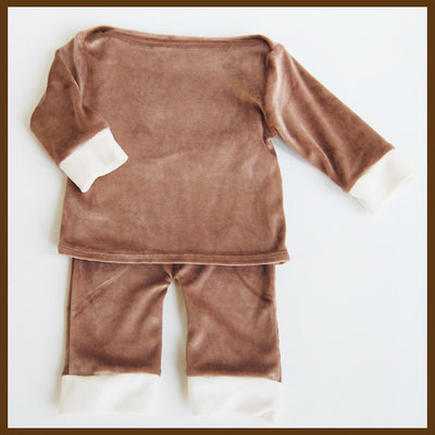 Satsuma Designs NEW cozy organic bamboo velour jumper and pants sets in Cocoa