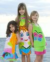 Dpoppen sizes x-small, medium and small dresses shown. A great colorful way to enjoy the beach!